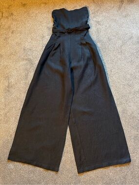 Faithfull the Brand Black Strapless Wide-Leg Jumpsuit with Belt